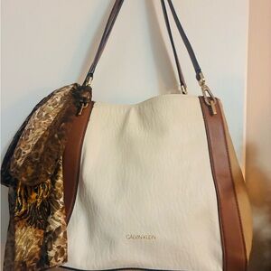Calvin Klein Cream and Brown Tote Bag